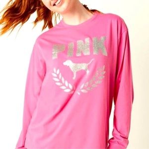 Pink Victoria’s Secret campus tee in pink with silver bling pup